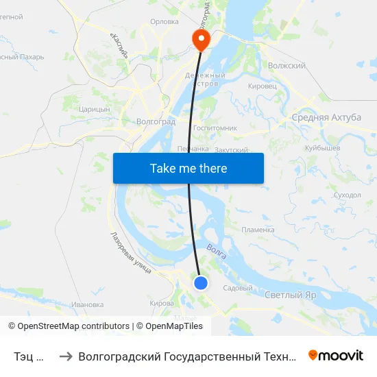 Тэц №2 (А) to Волгоградский Государственный Технический Университет map
