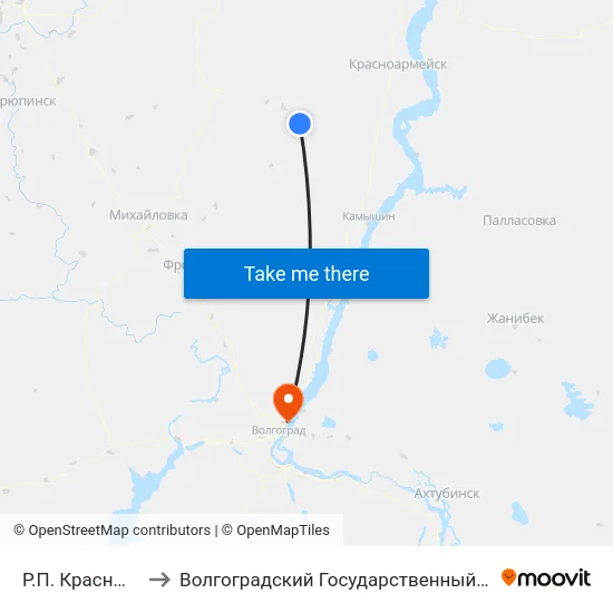 Р.П. Красный Яр Ас (А) to Волгоградский Государственный Технический Университет map
