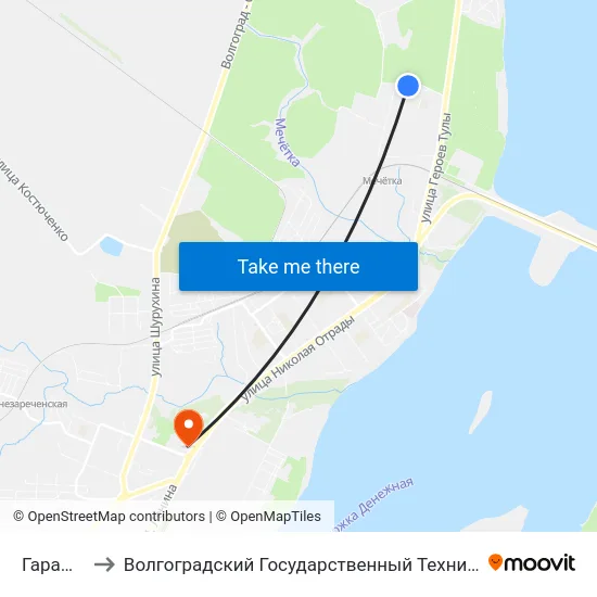 Гаражи (А) to Волгоградский Государственный Технический Университет map