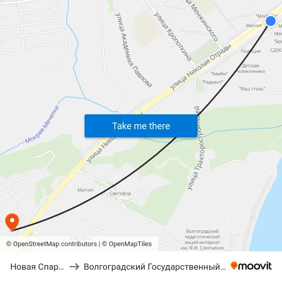 Новая Спартановка (А) to Волгоградский Государственный Технический Университет map