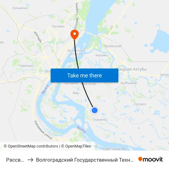 Рассвет (Б) to Волгоградский Государственный Технический Университет map