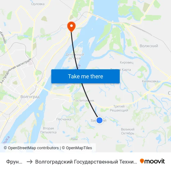 Фрунзе (Б) to Волгоградский Государственный Технический Университет map