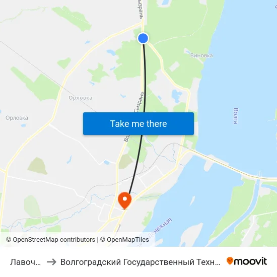 Лавочки (А) to Волгоградский Государственный Технический Университет map