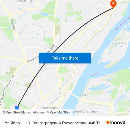 Ул.Яблочная (Б) to Волгоградский Государственный Технический Университет map