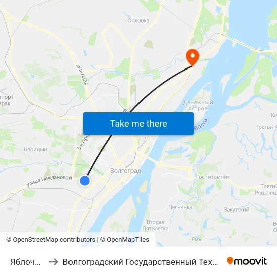 Яблочная (А) to Волгоградский Государственный Технический Университет map