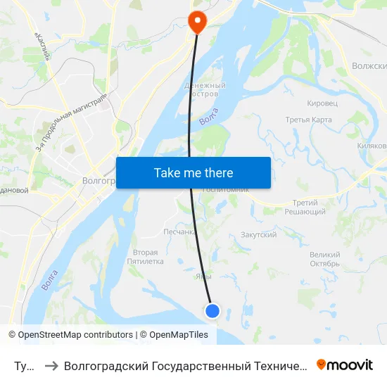 Тумак to Волгоградский Государственный Технический Университет map
