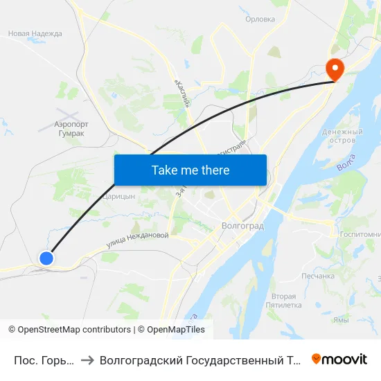 Пос. Горьковский to Волгоградский Государственный Технический Университет map