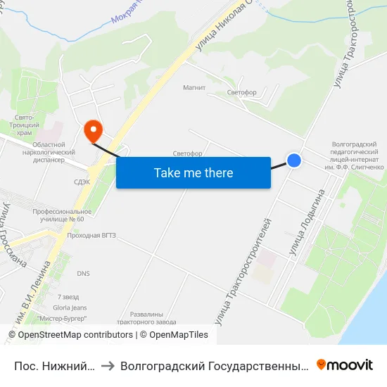 Пос. Нижний Тракторный to Волгоградский Государственный Технический Университет map