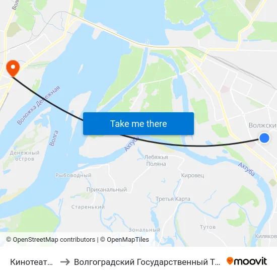 Кинотеатр Юность to Волгоградский Государственный Технический Университет map