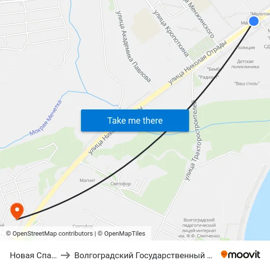 Новая Спартановка to Волгоградский Государственный Технический Университет map