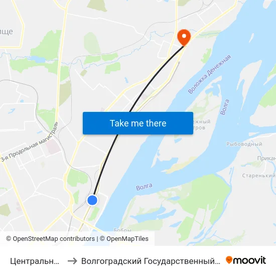 Центральный Стадион to Волгоградский Государственный Технический Университет map