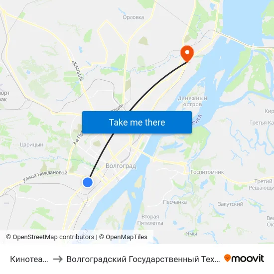 Кинотеатр Мир to Волгоградский Государственный Технический Университет map