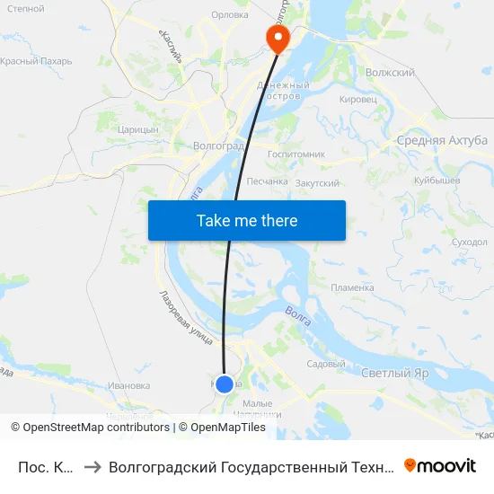 Пос. Кирова to Волгоградский Государственный Технический Университет map