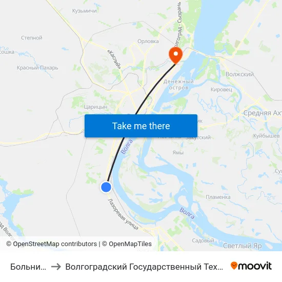 Больница №9 to Волгоградский Государственный Технический Университет map