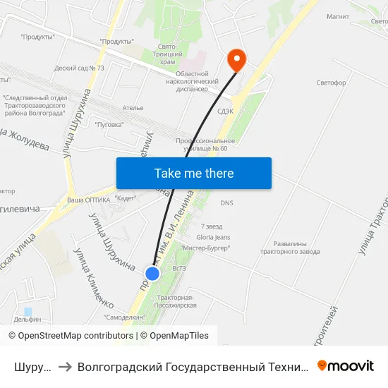 Шурухина to Волгоградский Государственный Технический Университет map