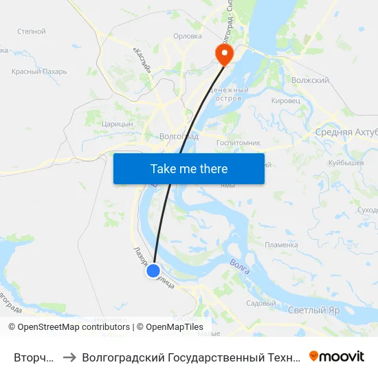 Вторчермет to Волгоградский Государственный Технический Университет map
