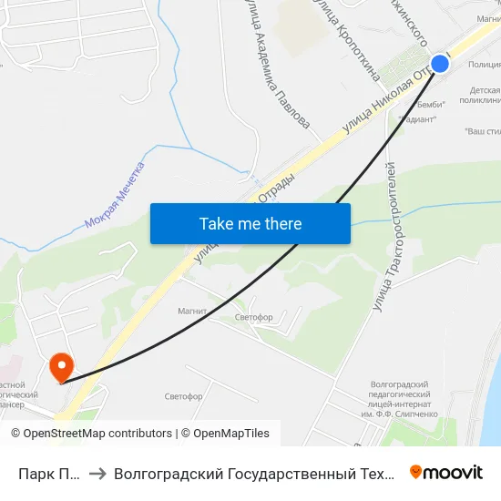 Парк Памяти to Волгоградский Государственный Технический Университет map
