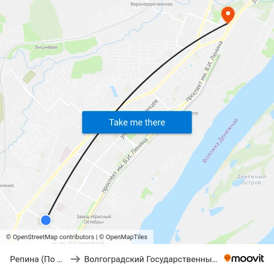 Репина (По Требованию) to Волгоградский Государственный Технический Университет map