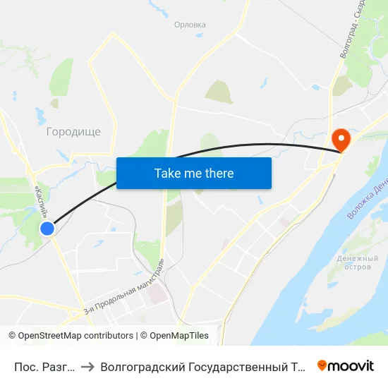 Пос. Разгуляевка to Волгоградский Государственный Технический Университет map