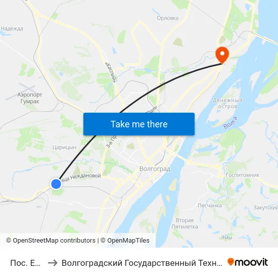 Пос. Ежовка to Волгоградский Государственный Технический Университет map
