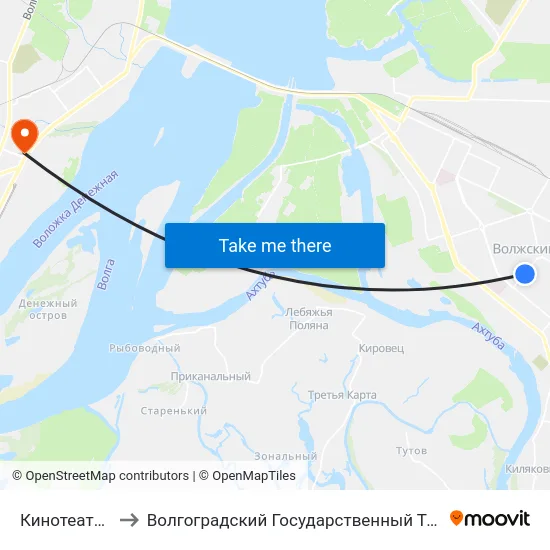 Кинотеатр Юность to Волгоградский Государственный Технический Университет map