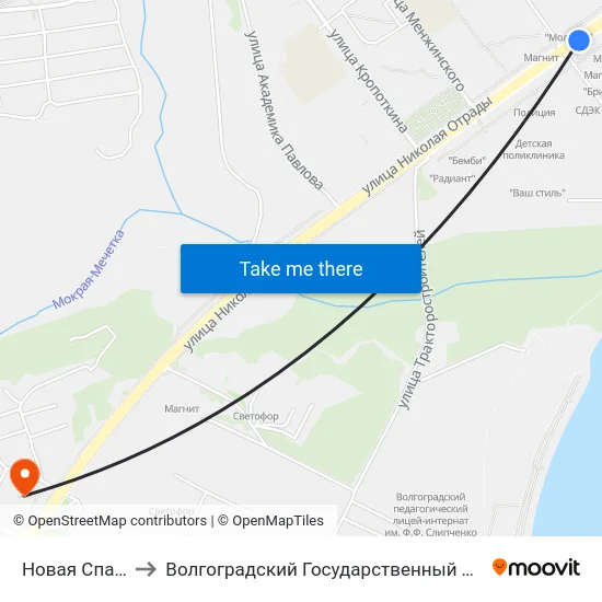 Новая Спартановка to Волгоградский Государственный Технический Университет map