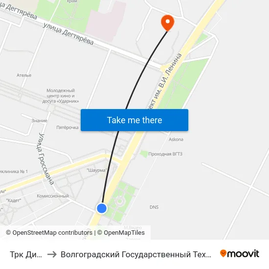 Трк Диамант to Волгоградский Государственный Технический Университет map