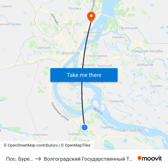 Пос. Буревестник to Волгоградский Государственный Технический Университет map