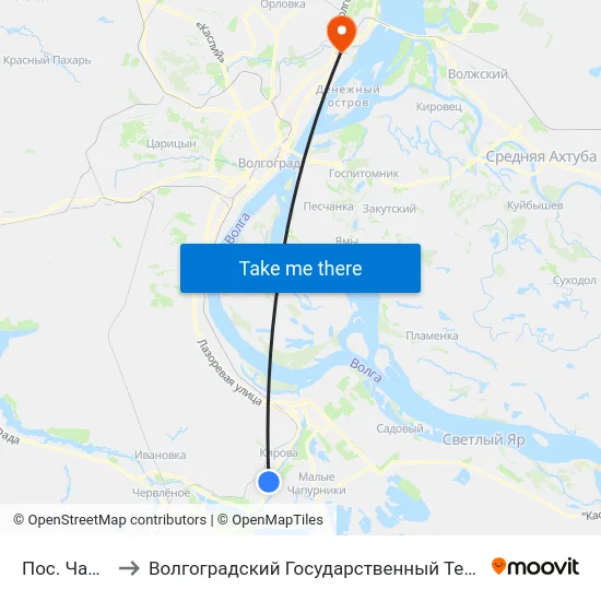 Пос. Чапурники to Волгоградский Государственный Технический Университет map