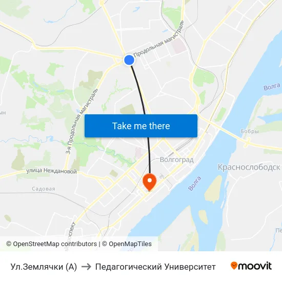 Ул.Землячки (А) to Педагогический Университет map