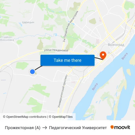 Прожекторная (А) to Педагогический Университет map