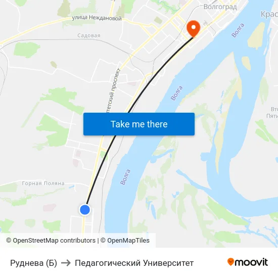 Руднева (Б) to Педагогический Университет map