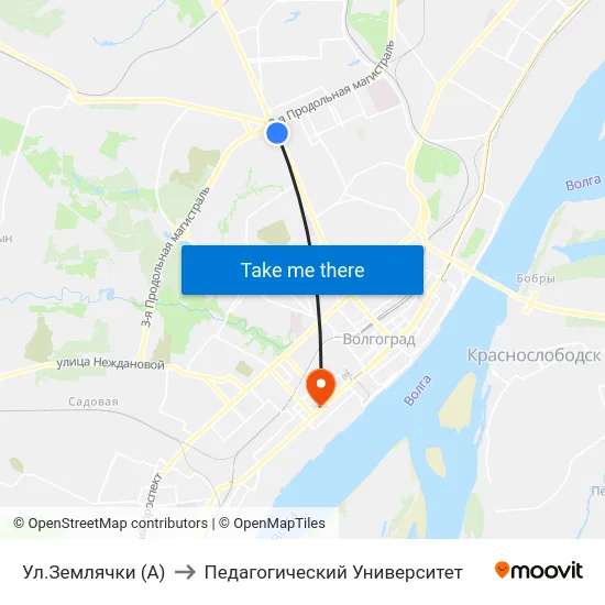 Ул.Землячки (А) to Педагогический Университет map