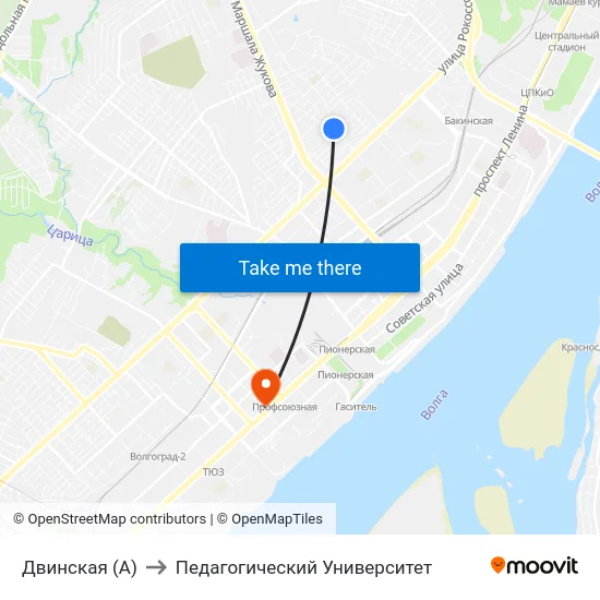 Двинская (А) to Педагогический Университет map