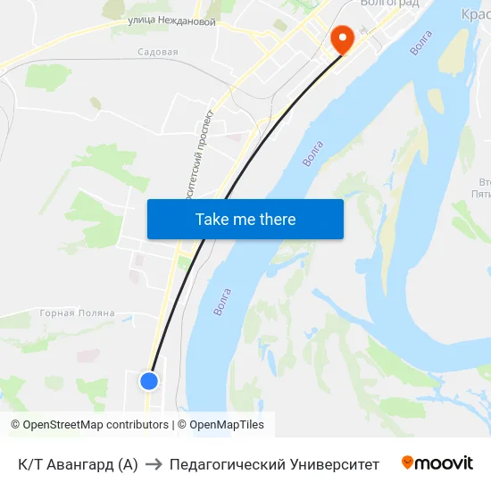 К/Т Авангард (А) to Педагогический Университет map