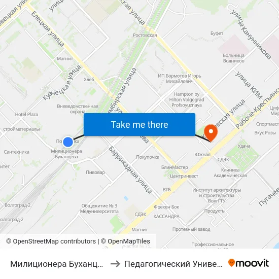 Милиционера Буханцева (Б) to Педагогический Университет map