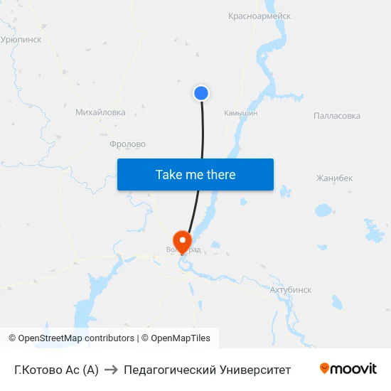 Г.Котово Ас (А) to Педагогический Университет map