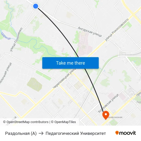 Раздольная (А) to Педагогический Университет map