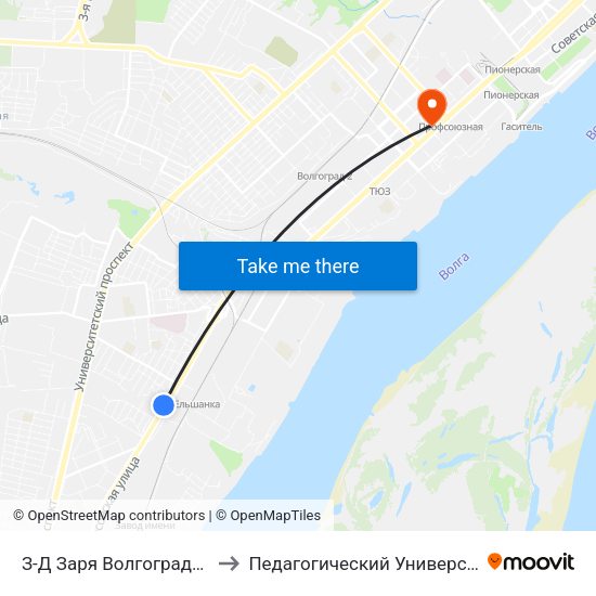 З-Д Заря Волгограда (А) to Педагогический Университет map