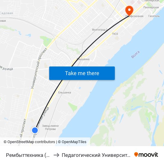 Рембыттехника (А) to Педагогический Университет map