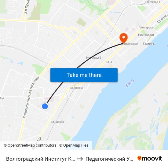 Волгоградский Институт Кооперации (А) to Педагогический Университет map