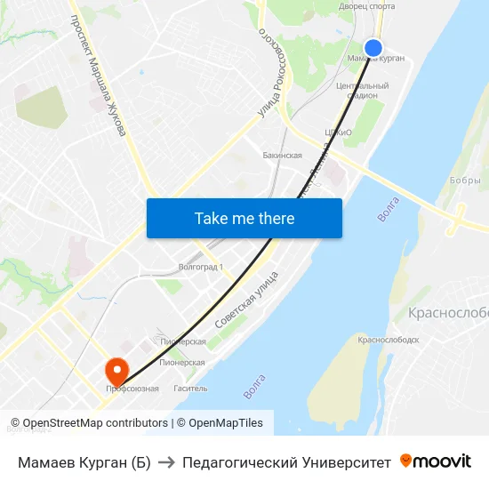 Мамаев Курган (Б) to Педагогический Университет map