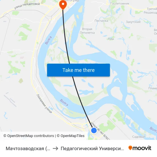 Мачтозаводская (А) to Педагогический Университет map