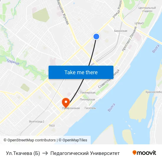 Ул.Ткачева (Б) to Педагогический Университет map
