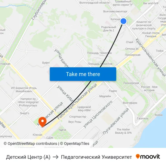 Детский Центр (А) to Педагогический Университет map