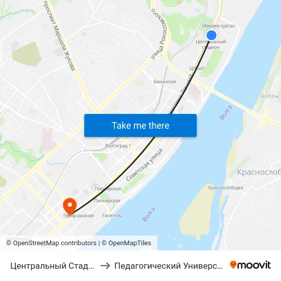 Центральный Стадион to Педагогический Университет map