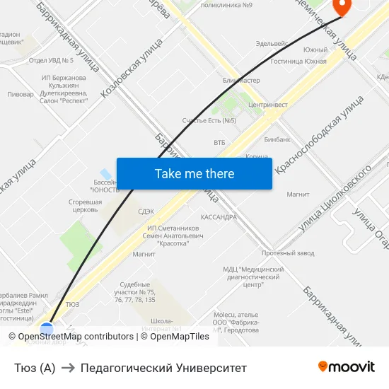 Тюз (А) to Педагогический Университет map