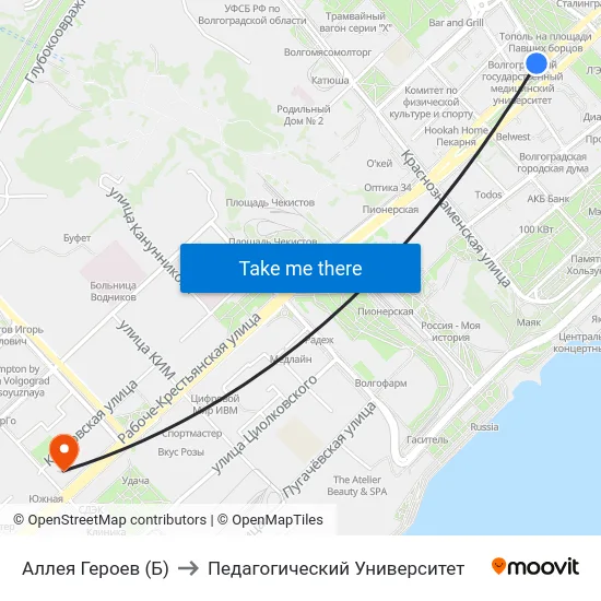 Аллея Героев (Б) to Педагогический Университет map