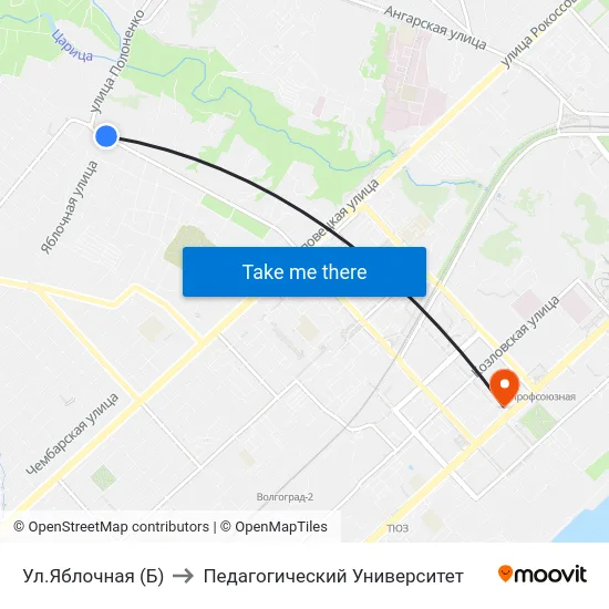 Ул.Яблочная (Б) to Педагогический Университет map