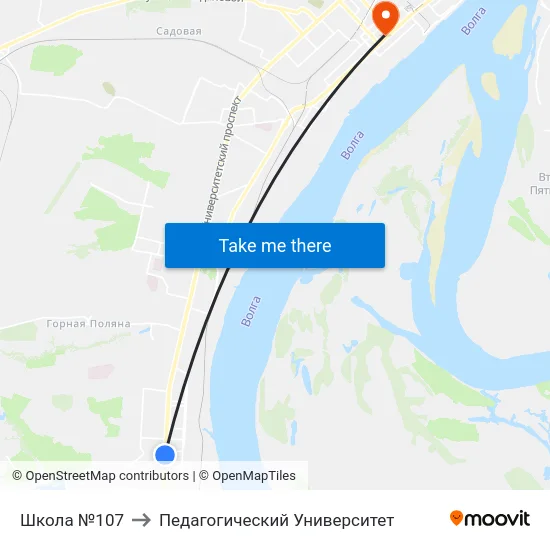 Школа №107 to Педагогический Университет map